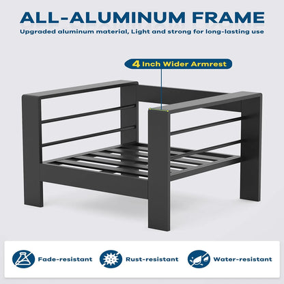 Ataucjin 5 Pieces Aluminum Patio Furniture Set, Outdoor Sectional Conversation Set Sectional Sofa with 4" Armrest & 5" Thick Cushions & Coffee Tableship in 4 boxes