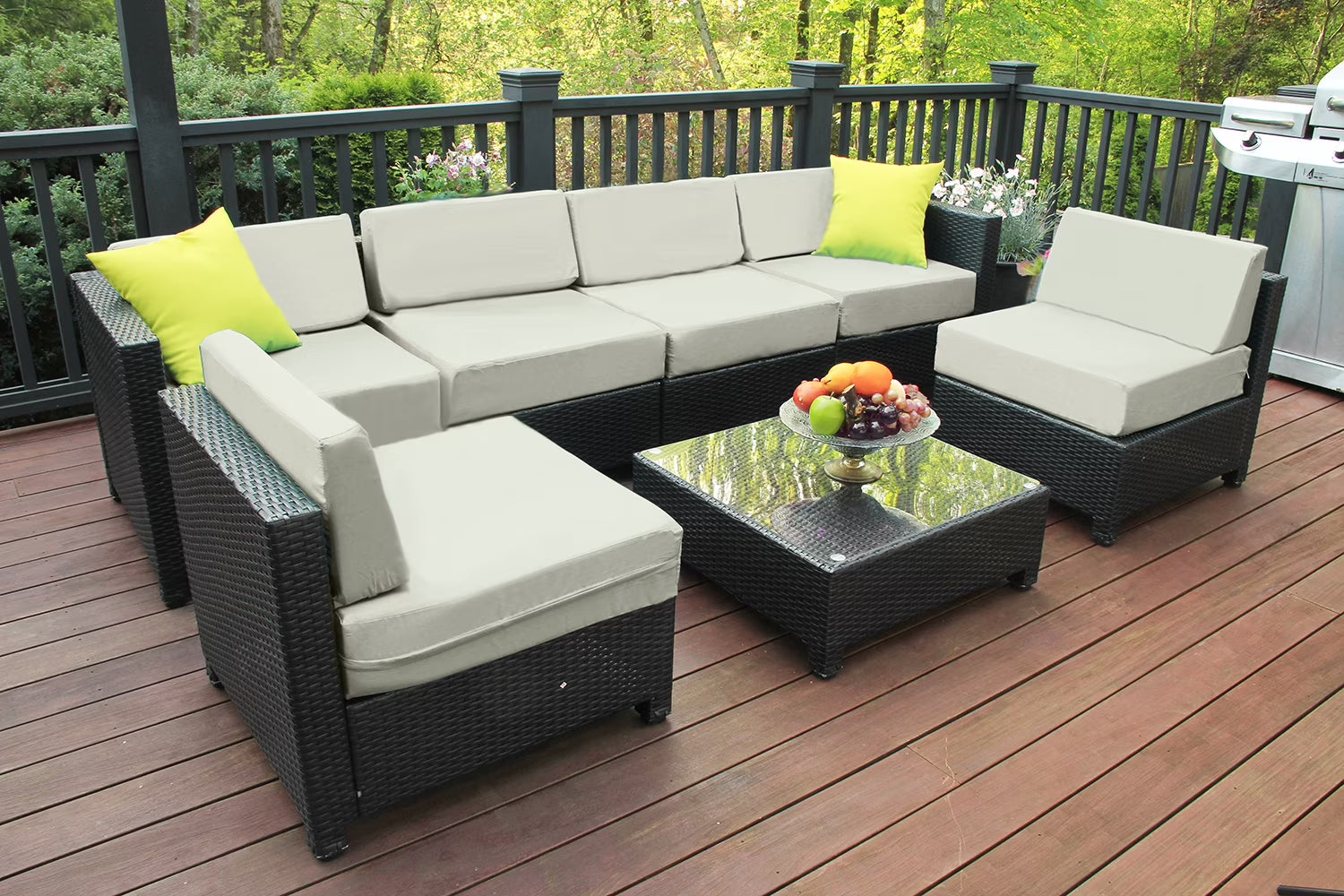 Mcombo Aluminum Outdoor Patio Furniture Sectional Set Black Wicker Sofa All-weather Resin Rattan Conversation Chair with Cushions 6080-1007 Cw