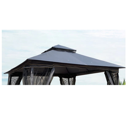 10x10 Ft Patio Double Roof Gazebo Replacement Canopy Top Fabric, Gray