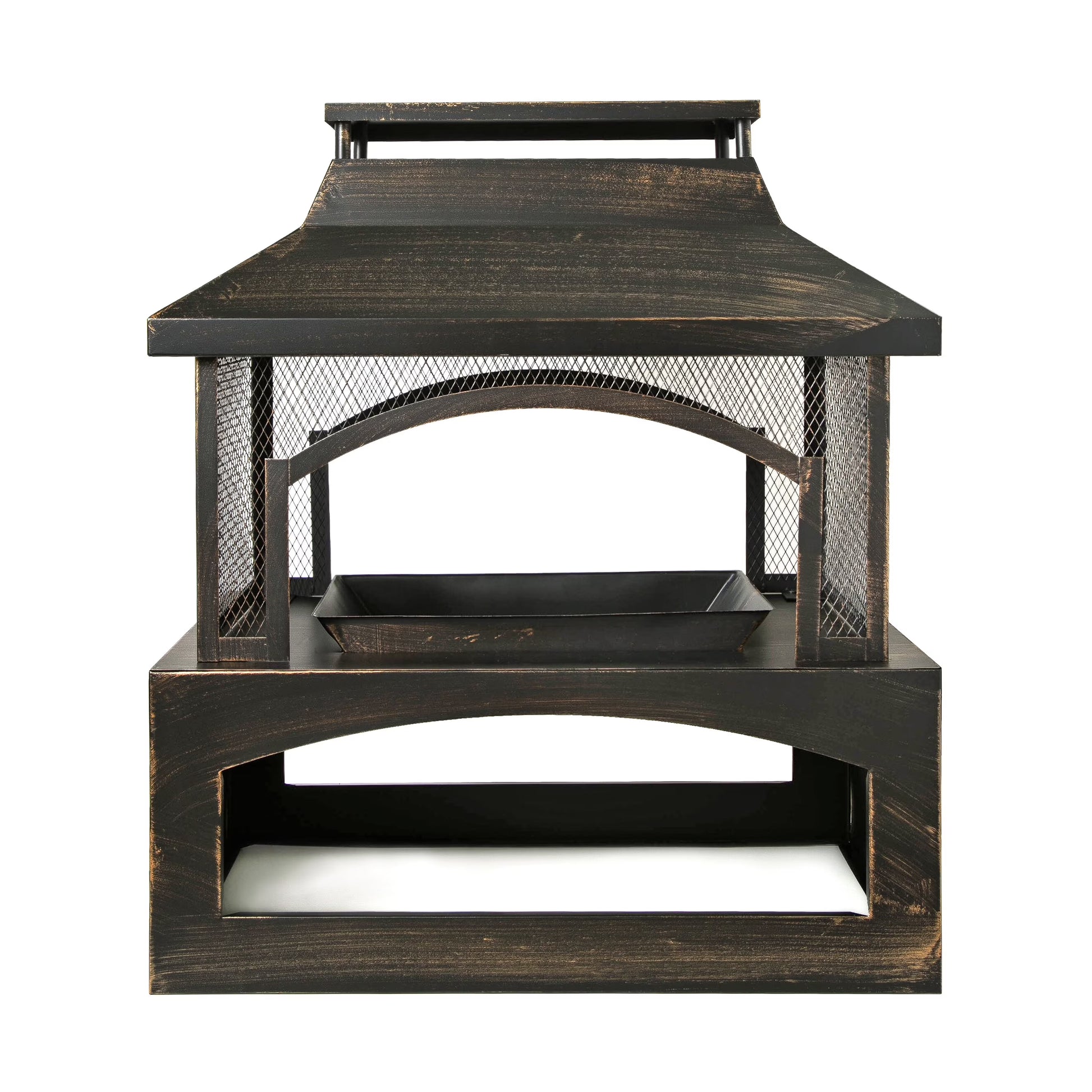 Outdoor Heater 37-Inch Rectangular Metal Outdoor Wood Burning Fireplace - Outdoor Fireplace with Built-in Log Storage and Poker-Brushed Bronze,Log Burner Fire Pit for Patio Garden And Backyard,Patio