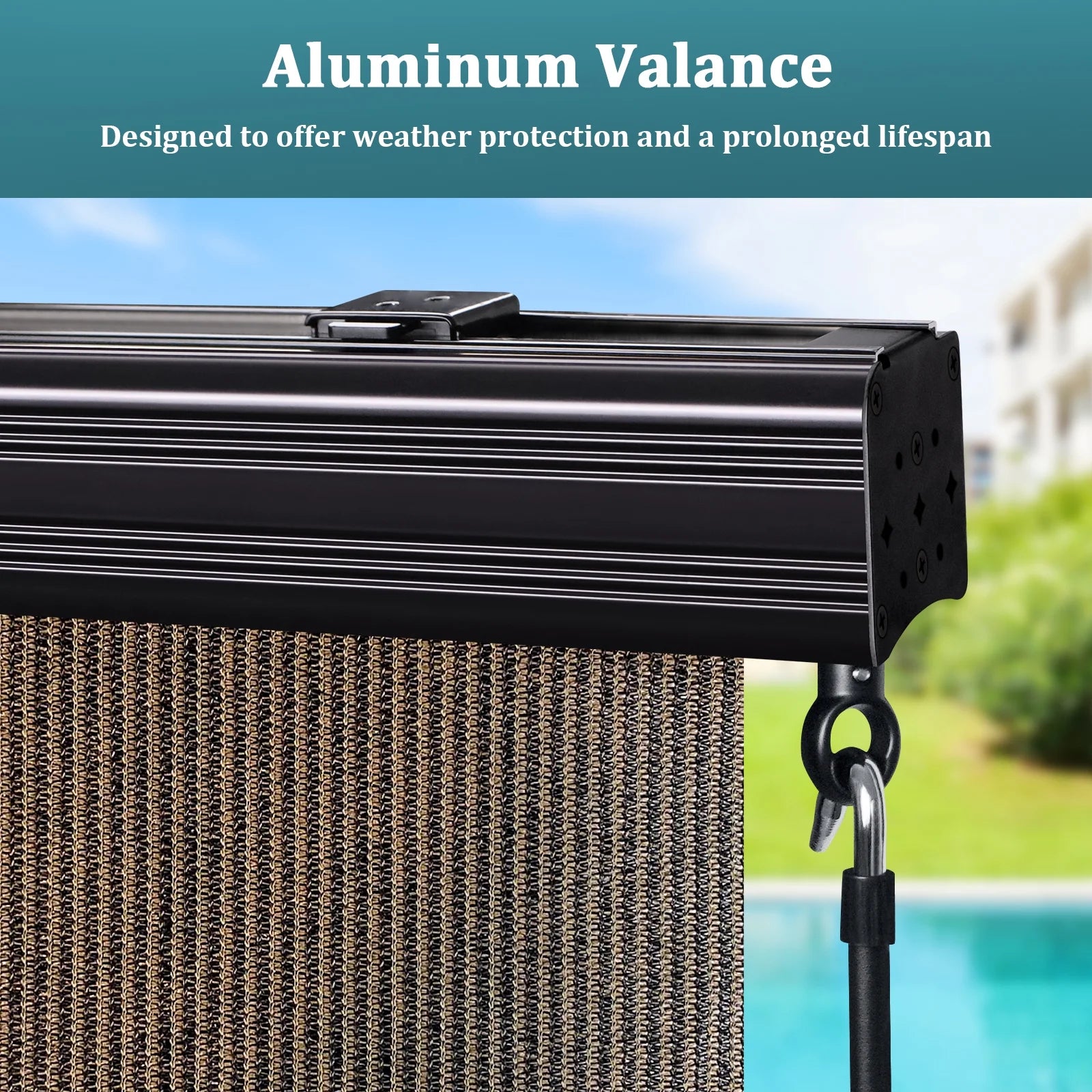 Shade& Beyond Premium Outdoor Roller Shade, Patio Roll Up Blinds with Valance, 6X6FT, Mocha