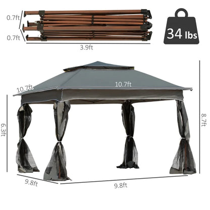 Outsunny 11' x 11' Pop Up Canopy, Outdoor Patio Gazebo Shelter with Removable Zipper Netting, Instant Event Tent w/114 Square Feet of Shade and Carry Bag for Backyard, Garden, Dark Gray On-Site