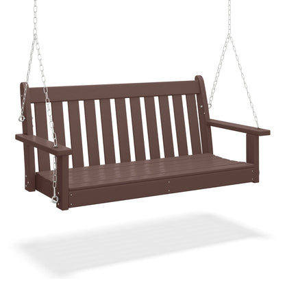 WestinTrends Malibu Outdoor Patio HDPE Hanging Front Porch Swing Bench, Dark Brown