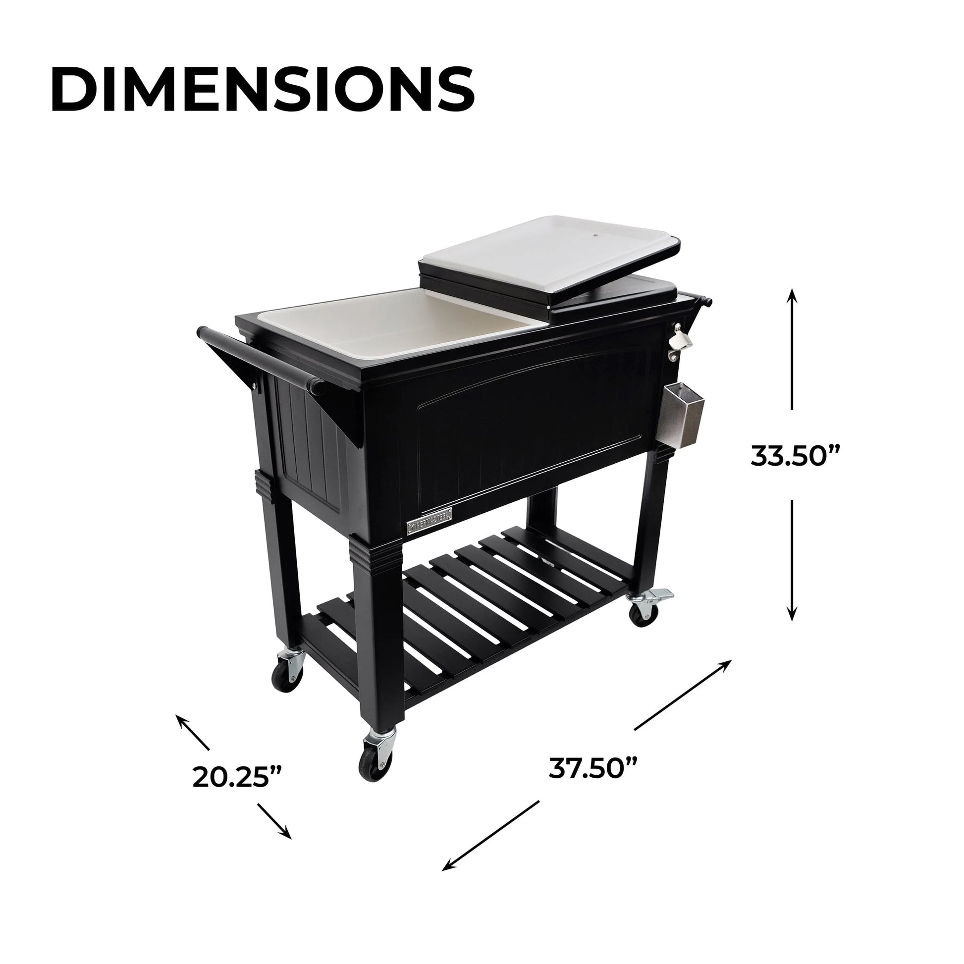 Permasteel 80-Qt Antique Outdoor Steel Patio Cooler on Wheels, Rolling Cooler Cart, Wooden Teak Style, Black