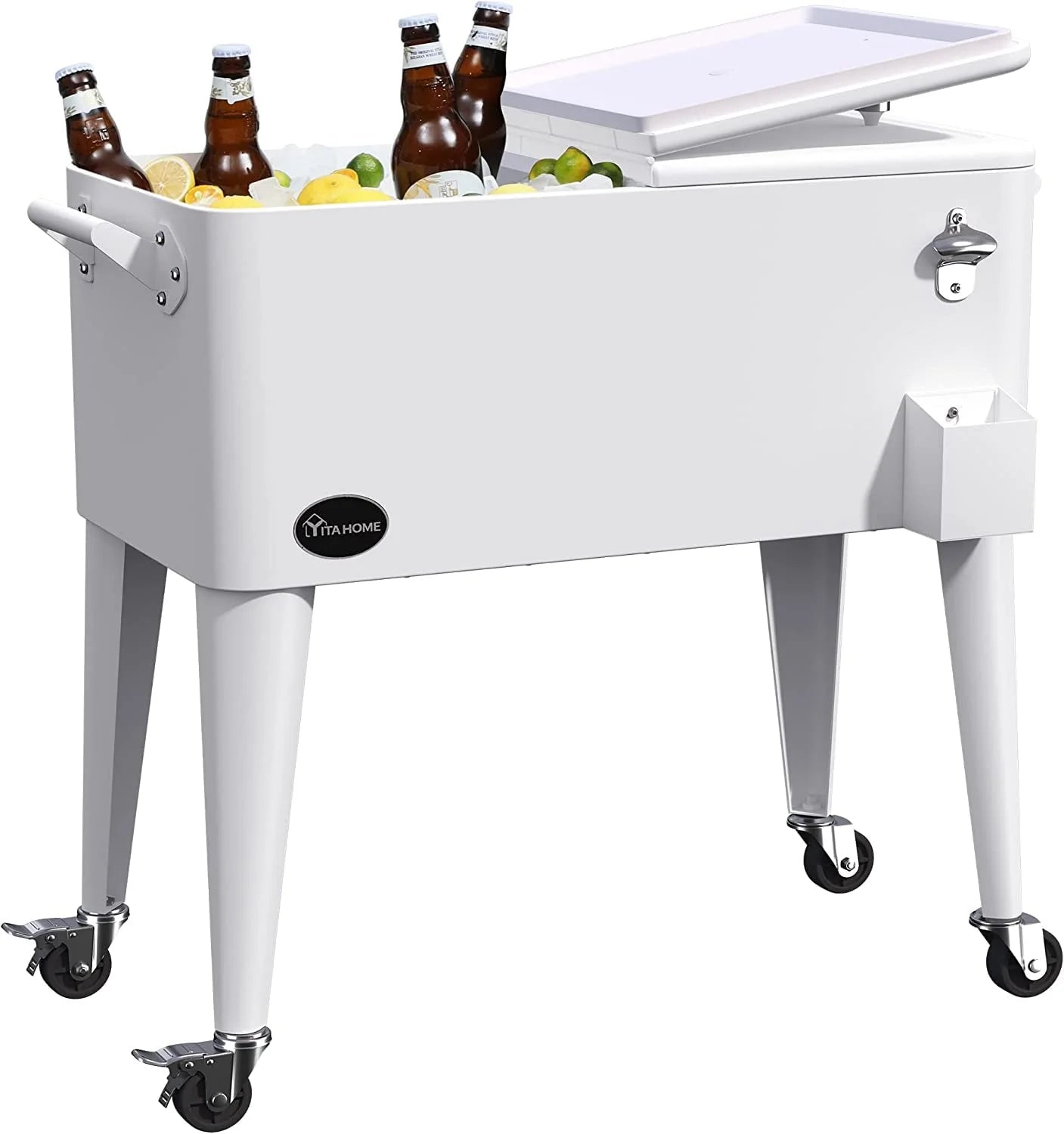 Dextrus 80 Quart Rolling Cooler Cart with Bottle Opener Drainage, Portable Patio Cooler Rolling on Wheels, Outdoor Rolling Beverage Cart Drink Cooler for Patio Pool Deck Party BBQ Cookouts