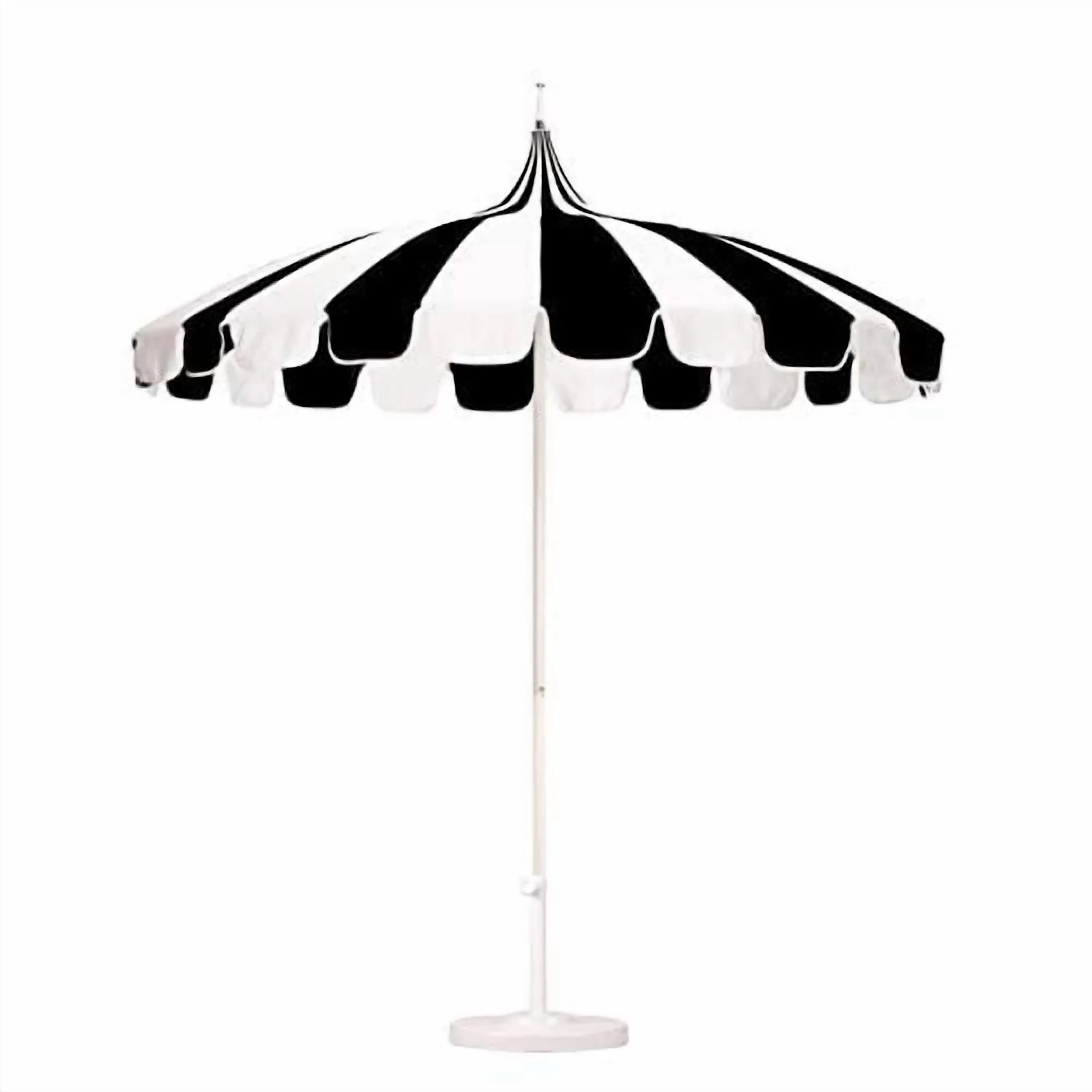 California Umbrella Pagoda Series 8.5 Ft Round Aluminum Pagoda Patio Umbrella W/Push Lift & Steel Wire Ribs - White Frame/Sunbrella Pacific Blue Stripe Canopy