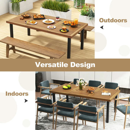 Spaco 8-Person Patio Table with 1.9 Inch Umbrella Hole, 79 Inch Acacia Wood Dining Table with Reinforced Metal Frame and Adjustable Foot Pads, Dining Table for Yard, Garden, Natural