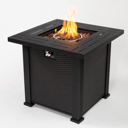 27 inch Gas Fire Pit Table, SYNGAR 2-in-1 40,000 BTU Propane Gas Fire Pit Table, Outdoor Table with Fire Pit, Propane Fire Pit with Lava Stones and Lid, for Patio, Yard, Garden, D7582