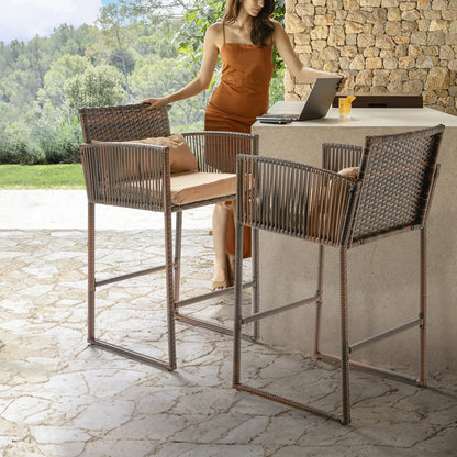 Ktaxon 3 Pcs Wicker Bar Set for Outdoor, Garden, Deck, Rattan Conversatuon Set w/Cushion, Patio Furniture Set, Brown