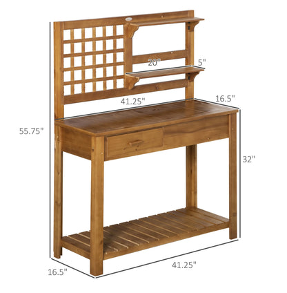 Potting Table Garden Workstation, Outdoor Wooden Workbench with Shelves & Drawer, Patio Plant Stand for Courtyard, Balcony - Brown