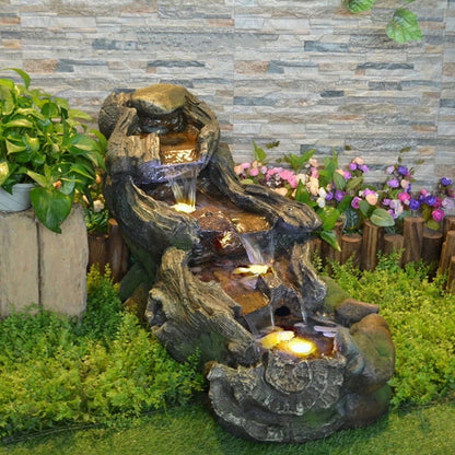 Outdoor Fountain Cascading Tiered Wood River Water Fountain with LED Lights for Garden, Patio, Backyard, Deck, Porch and Home Art Decor