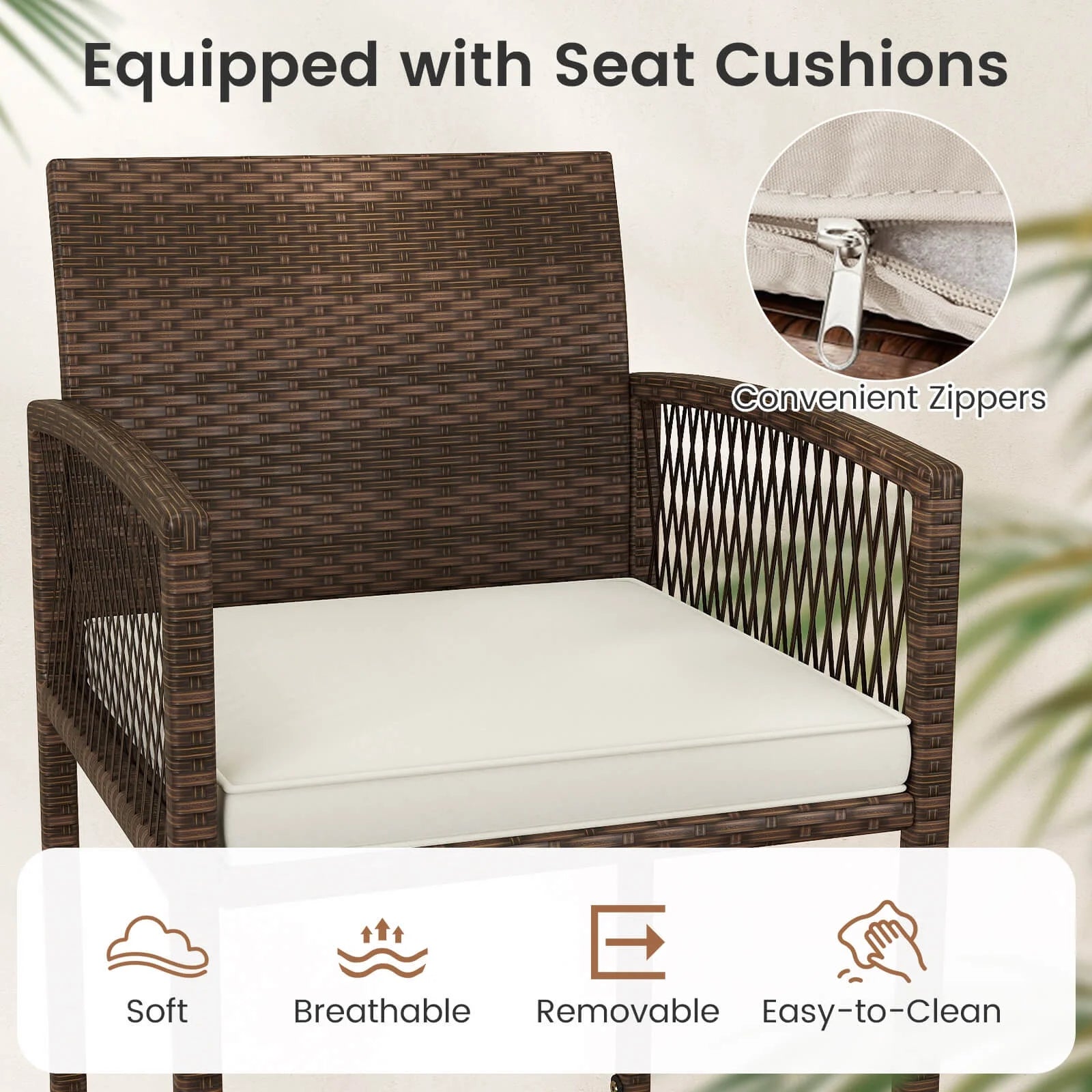 Costway Patio Bar Stools Set of 2 PE Rattan Bar Height Chairs with Backrests & Armrests