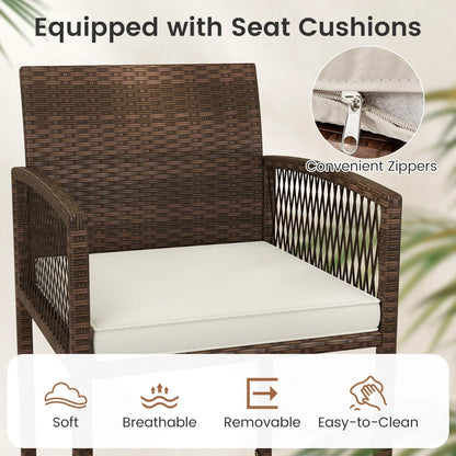Costway Patio Bar Stools Set of 2 PE Rattan Bar Height Chairs with Backrests & Armrests