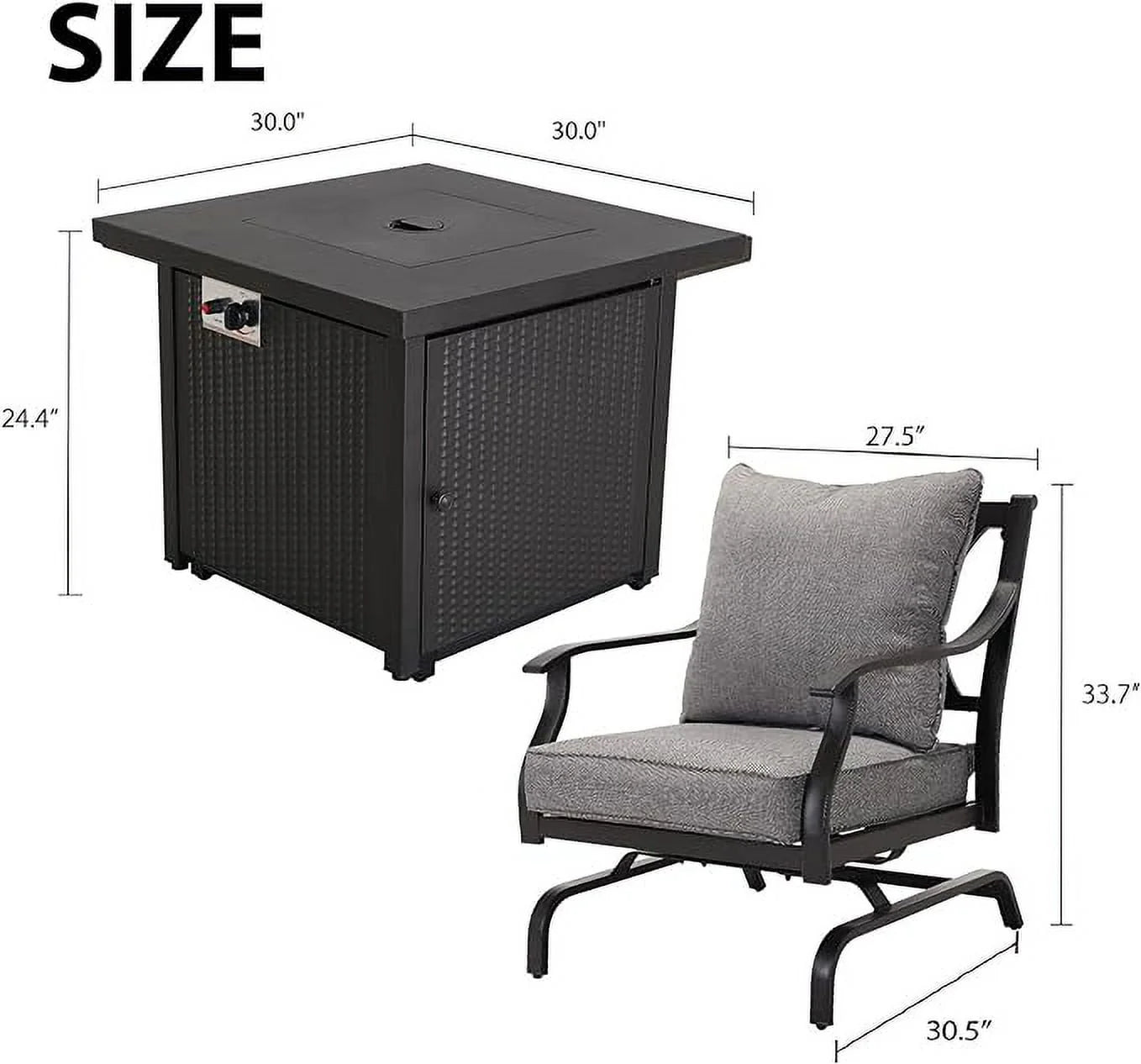Grand Patio Outdoor 5-Piece Patio Furniture Sets with 30in Steel Square Propane Fire Pit Table, Gray