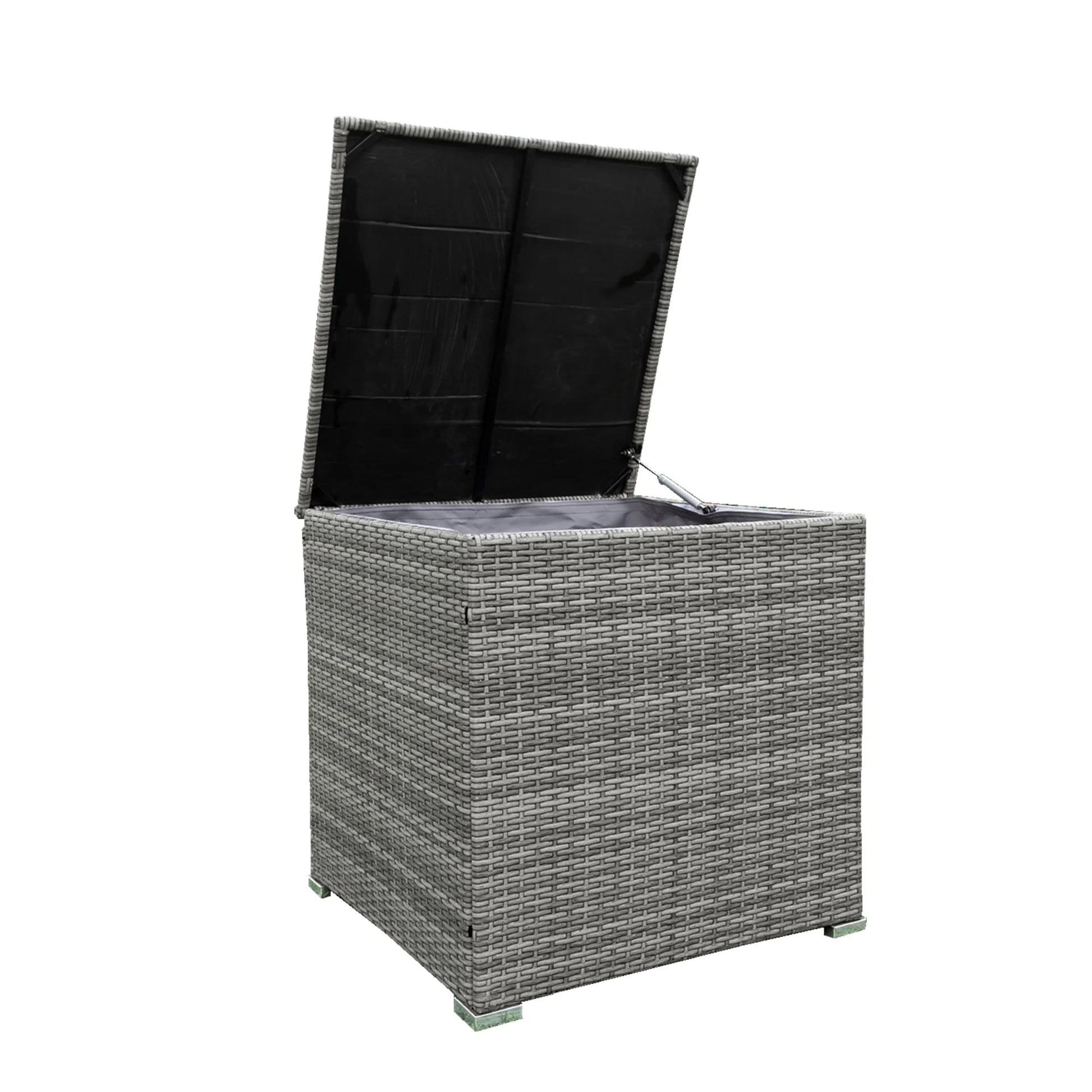 Patio Chat Set with Storage Box, 4 Piece Patio Wicker Furniture Set with Coffee Table, 2 Sofas, PE Rattan Outdoor Conversation Sectional Sofa Set with Gray Cushions for Backyard, Porch, Garden, L3579