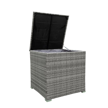 Patio Chat Set with Storage Box, 4 Piece Patio Wicker Furniture Set with Coffee Table, 2 Sofas, PE Rattan Outdoor Conversation Sectional Sofa Set with Gray Cushions for Backyard, Porch, Garden, L3579