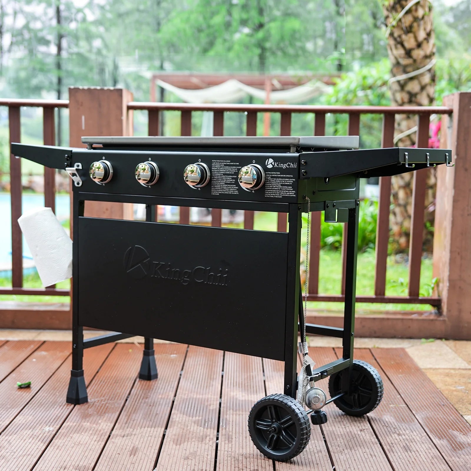 KingChii 4-Burner 32" Propane Griddle Outdoor Flat Top Gas Grill Griddle with Hard Cover for Camping, Tailgating, BBQ, Parties, Backyard & Patio