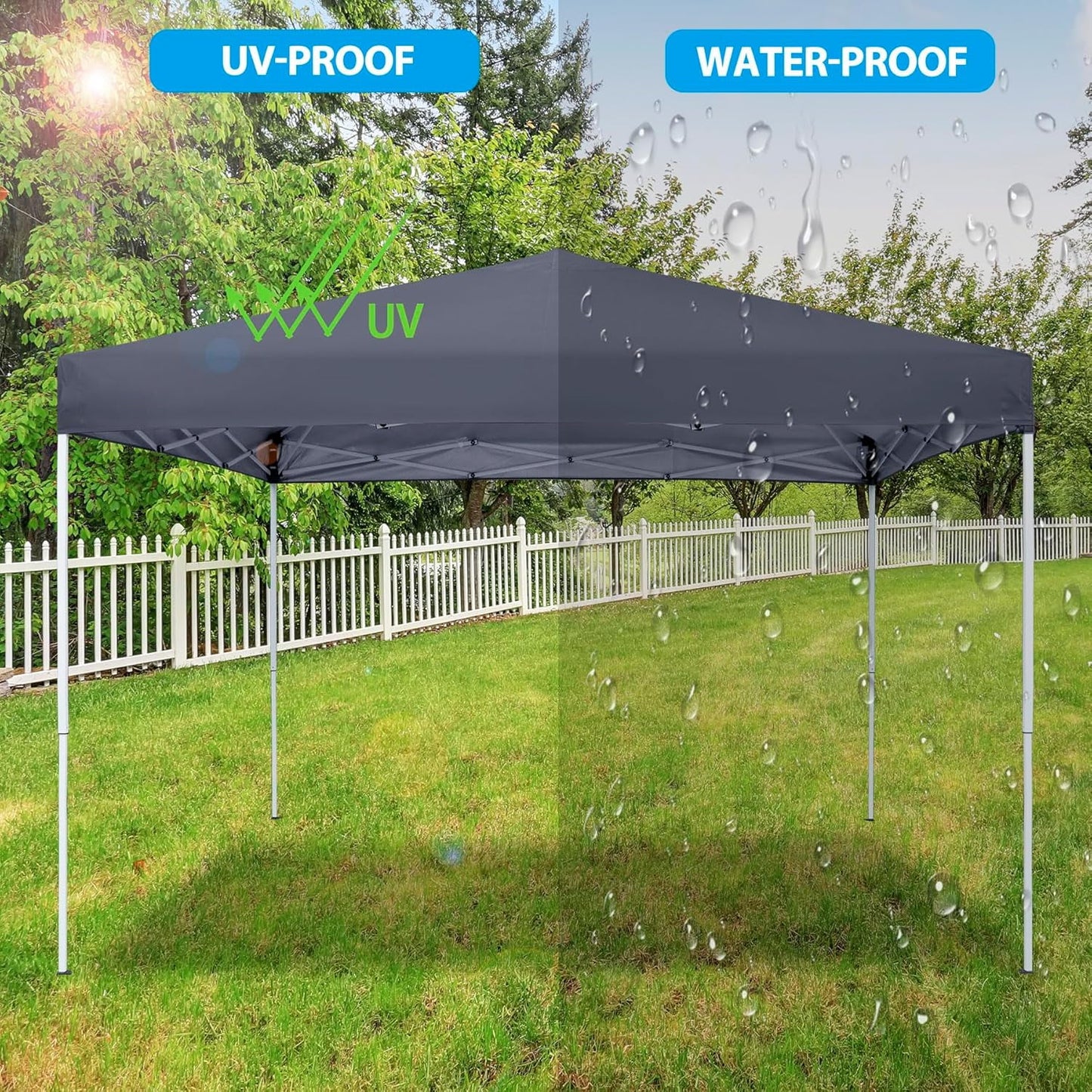 PRZL 10x10 Pop Up Canopy Tent Easy Set-up Outdoor Patio Canopy Adjustable Straight Leg Heights Instant Shelter with Wheeled Bag, Ropes (10x10ft-Grey)