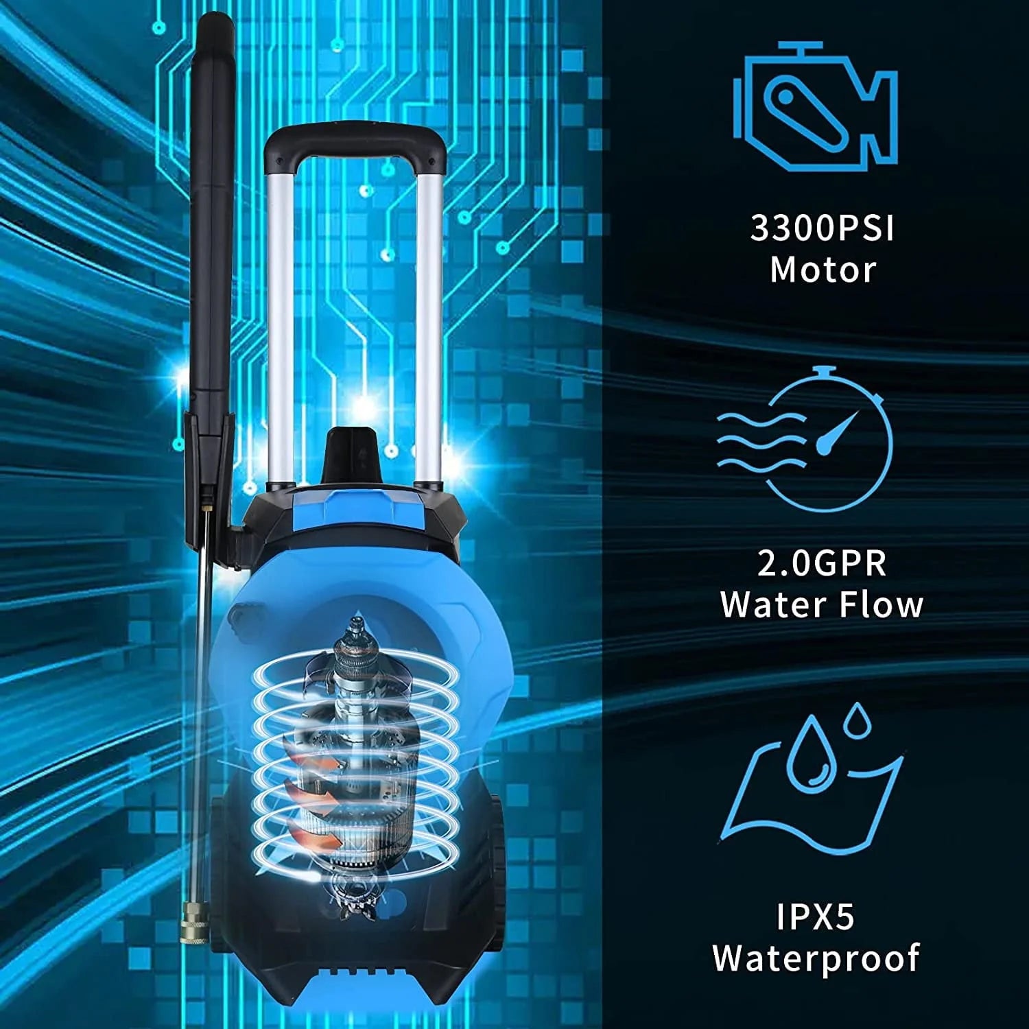 SUGIFT 3300 PSI Electric Pressure Washer with 4 Nozzles for Cars Homes Driveways Patios, Blue