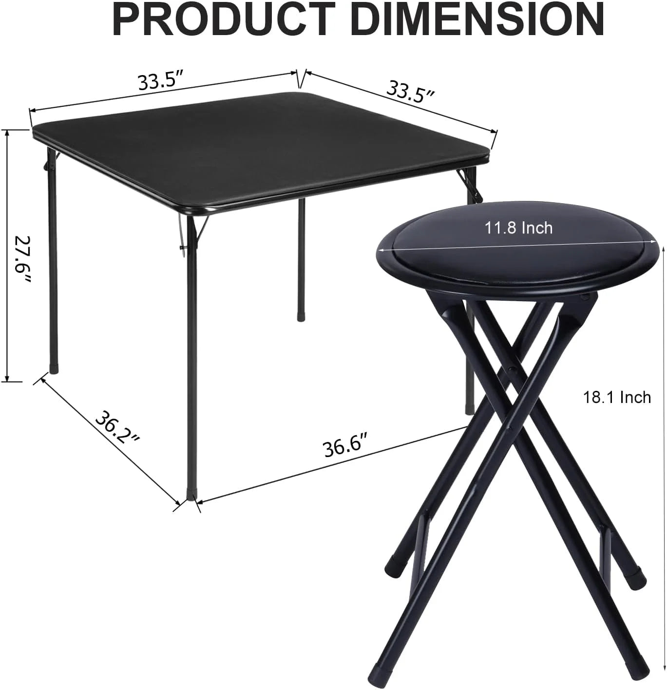 **5-piece folding table and chair set for 4, space-saving square card table with 4 stools, no assembly required, ideal for small spaces, home, patio, and outdoor use, black
