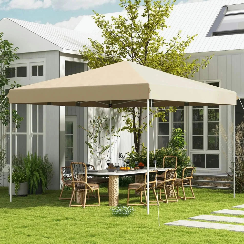 GVN Backyard Garden Canopy, Camping Canopy Screen Tent,13' x 13' Pop Up Canopy Tent with Height Adjustable, Carry Bag for Outdoor, Garden, Patio, Beige