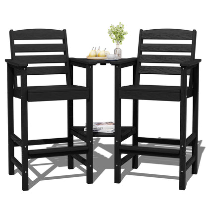 JUSTLET Tall Adirondack Chair Set of 2 with Double Connecting Tray, HDPE Outdoor Weather Resistant Patio Bar Stools for Patio, Balcony, Porch, Navy Blue