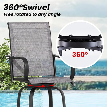 STARY Outdoor Bar Stools Set of 2, Swivel Patio Barstools with Textile Fabric,Ergonomic Comfort Bar Height Tall Outdoor Stools for Balcony,Dark Grey