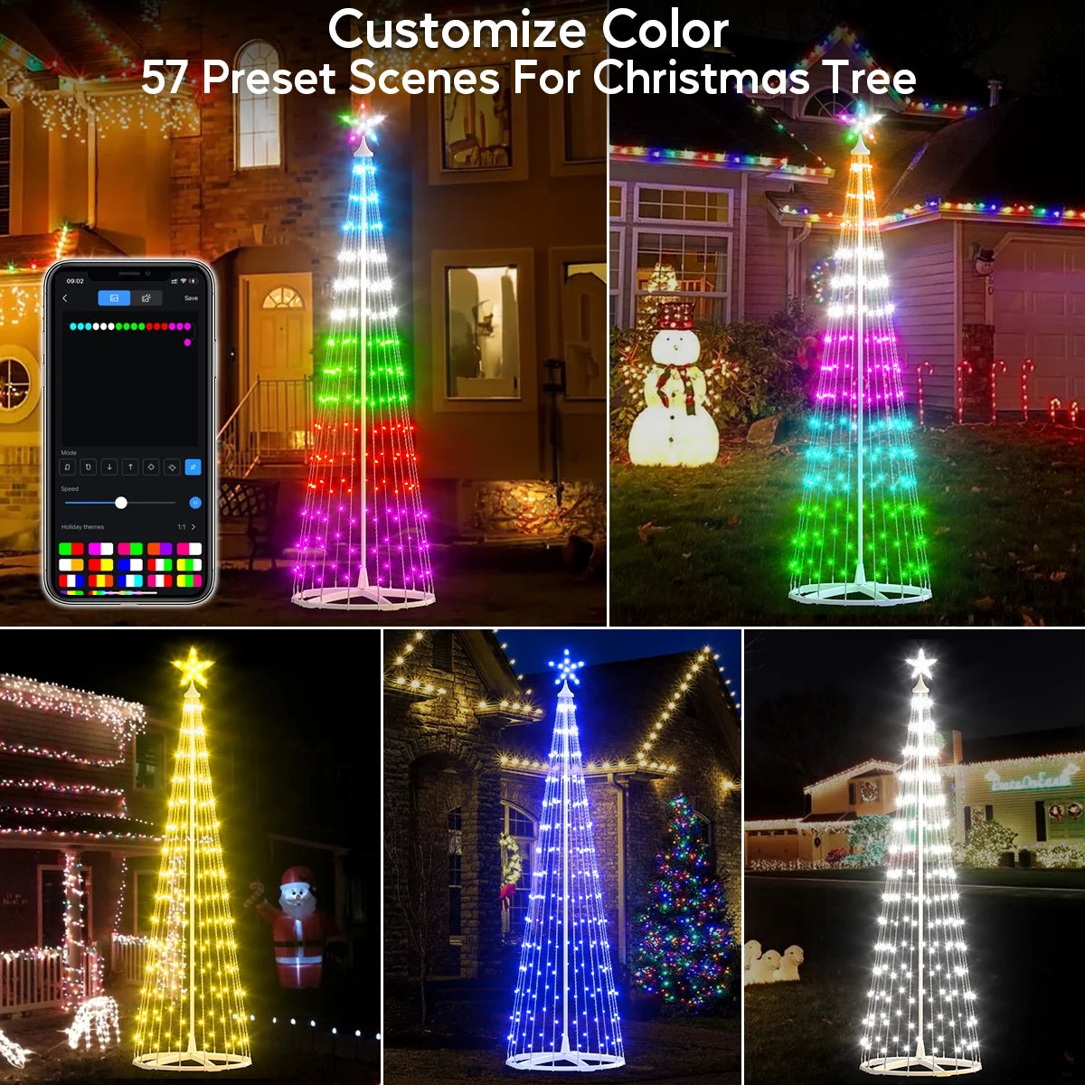 8FT 191 LED Christmas Cone Tree Smart Light with 58 Modes DIY Timer Remote Dimmable Artificial Christmas Tree for Porch Yard Patio Indoor Outdoor Xmas Holiday Decor