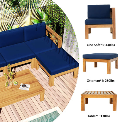 Harper & Bright Designs Outdoor Wooden Seating Group with Table, Patio Conversation Sectional Sofa Set with Waterproof Cushions for Backyard Poolside, Natural
