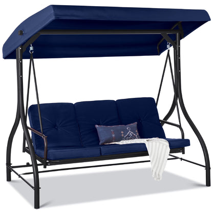 Best Choice Products 3-Seat Outdoor Converting Canopy Swing Glider Patio Hammock w/Removable Cushions - Burgundy