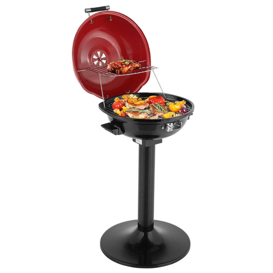 1600W Double Layer Electric BBQ Grill with Stand, Portable Indoor Outdoor Grill for Patio Balcony Camping, Non-Stick Red Grill