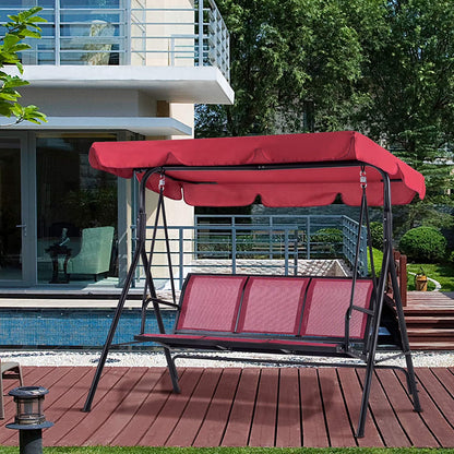 Mcombo Outdoor 3 Person Patio Canopy Swing Chair, Porch Swing, Burgundy