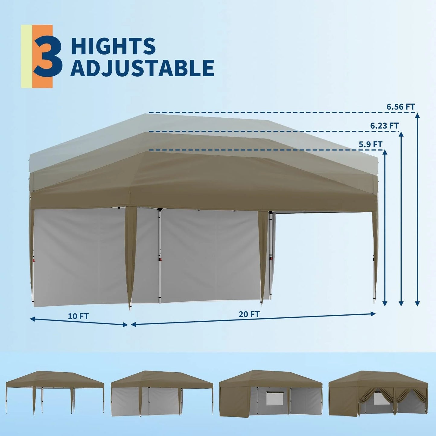 Riedhoff 10'x 20' Pop-up Canopy Tent with 2 Sidewalls,12 Stakes & 6 Sandbags,for Patio,Party,Green