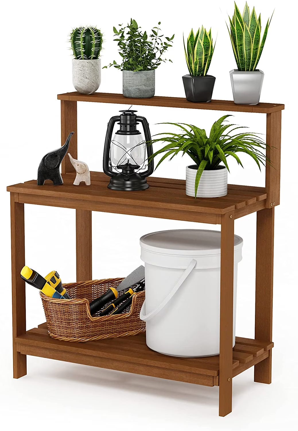 LiTian FG17478 Tioman Outdoor Patio Furniture Hardwood Potting Bench, Natural