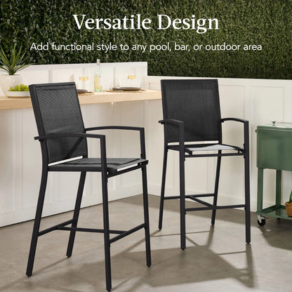 Best Choice Products Outdoor Barstools Set of 2, Bar Height Patio Chairs w/All-Weather Mesh - Black/Black