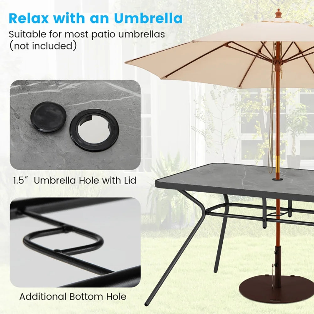 Topcobe 49 Inch Patio Rectangle Dining Table with Umbrella Hole, Outdoor Deck Furniture, Gray