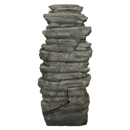 Willwolfer Rockery Outdoor Floor Water Fountain with Light LED 47.2" High Cascading Waterall for Yard Garden Patio Deck Home