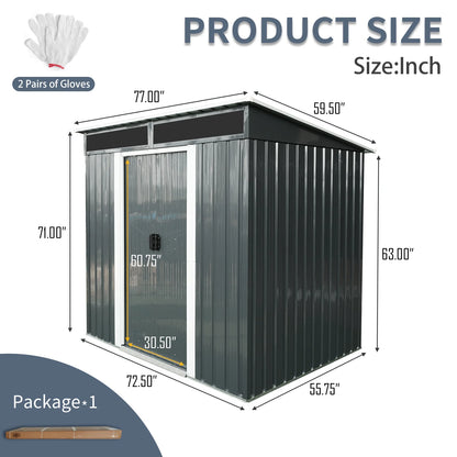 AENKYO Outdoor storage sheds 6FTx5FT Pent roof with Double Lockable Doors for Backyard Patio Lawn - Black