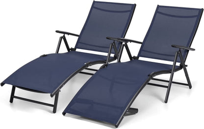 Devoko Patio Outdoor Chaise Lounge Chairs Pool Side Textilene Folding Recliner Adjustable Lounge Chair Set of 2, Beige
