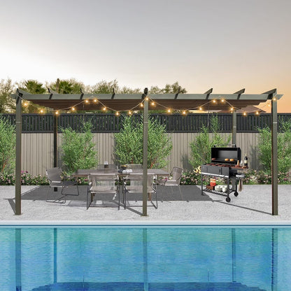 Domi Outdoor Living 11' X 20' Outdoor Pergola with Retractable Canopy Aluminum Shelter Sun Shade Beach Pavilion Grape Trellis Grill Gazebo for Patio, Backyard and Lawn, Gray