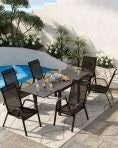 Ataucjin Stackable Dining Chairs Set of 4, High-Back Patio Dining Chairs Set, Outdoor Chairs with Textilene Fabric & Metal Frame for Lawn Backyard Deck Garden