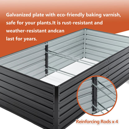 8X4x1 FT Galvanized Raised Garden Bed, Outdoor Planter Box Metal Patio Kit with Reinforcing Rod, Large Planting Bed for Vegetables Flowers Herb, Black