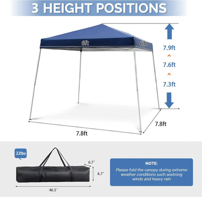 6x6 ft Pop Up Canopy Tent, Outdoor Foldable Portable Canopy for Camping, Patio, Easy Up Gazebo with Carry Bag Slant Legs