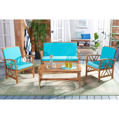 SAFAVIEH Outdoor Collection Fontana 4-Piece Patio Set Aqua Cushion