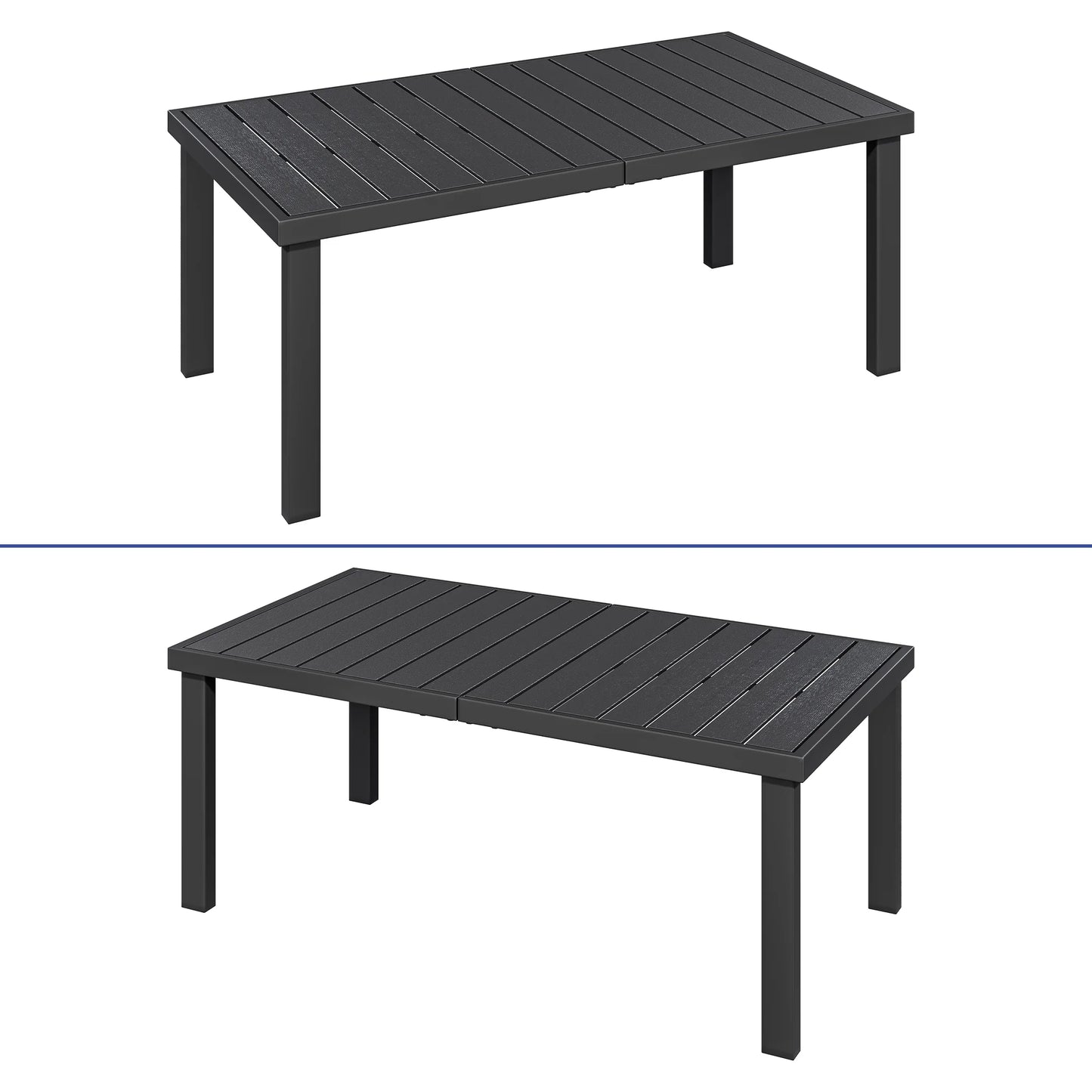 ModFusion 6-Person Aluminum Patio Dining Table with Composite Wood Slat Top, Weather-Resistant Outdoor Table for Garden, Porch & Backyard Black