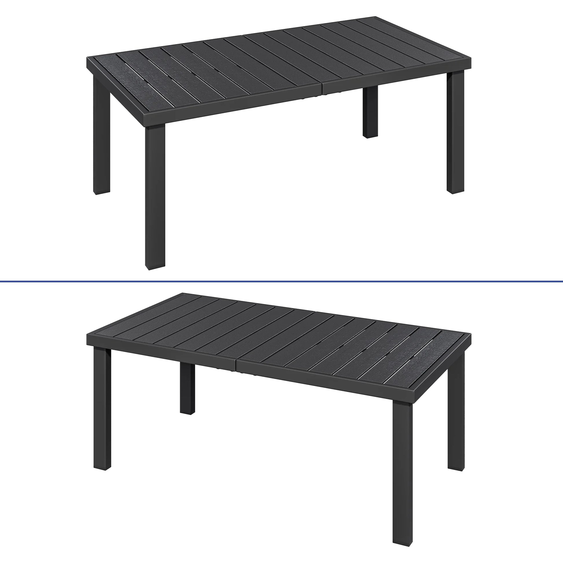 ModFusion 6-Person Aluminum Patio Dining Table with Composite Wood Slat Top, Weather-Resistant Outdoor Table for Garden, Porch & Backyard Black
