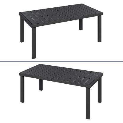 ModFusion 6-Person Aluminum Patio Dining Table with Composite Wood Slat Top, Weather-Resistant Outdoor Table for Garden, Porch & Backyard Black