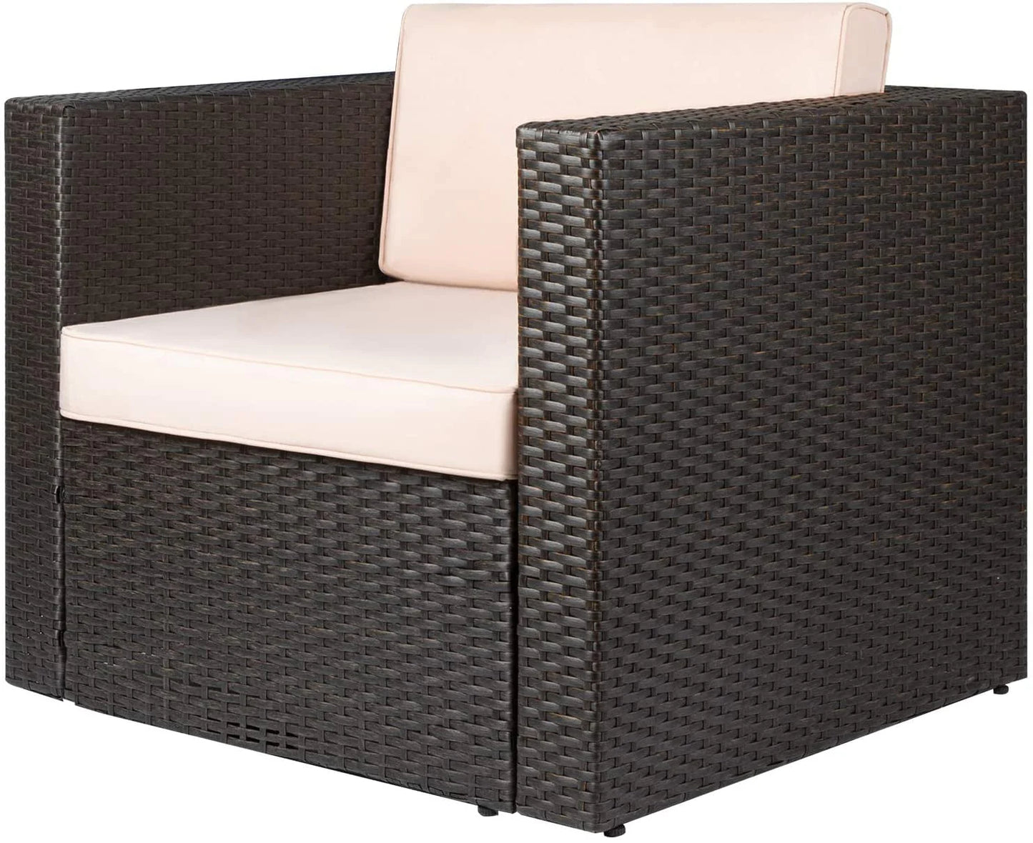 Devoko 1 Pieces Patio Furniture Sets All Weather Outdoor Sectional Sofa Manual Weaving Wicker Rattan Patio Set with Cushion, Beige