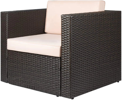 Devoko 1 Pieces Patio Furniture Sets All Weather Outdoor Sectional Sofa Manual Weaving Wicker Rattan Patio Set with Cushion, Beige