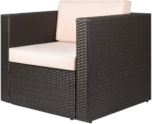 Devoko 1 Pieces Patio Furniture Sets All Weather Outdoor Sectional Sofa Manual Weaving Wicker Rattan Patio Set with Cushion, Beige